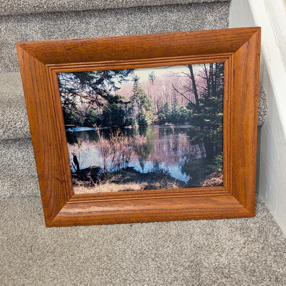 Vintage Rustic Brown Wooden Picture Frame with Nature Scene